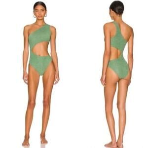 NEW Beach Riot Celine Cut Out One Piece Metallic Green Swimsuit Sz S